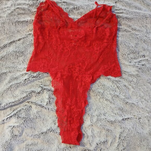 Cacique Lingerie Vintage Women's Red Floral Lace Teddy SZ L  EUC - Picture 7 of 8